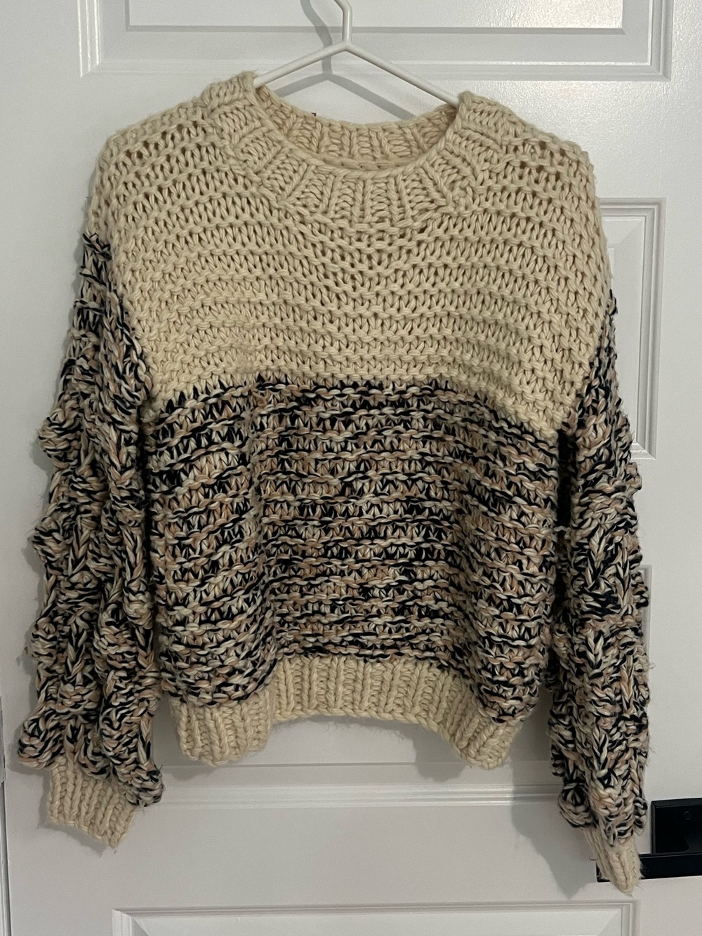 242 - Sage Two-Tone Cream and Black Marled Chunky Knit Sweater